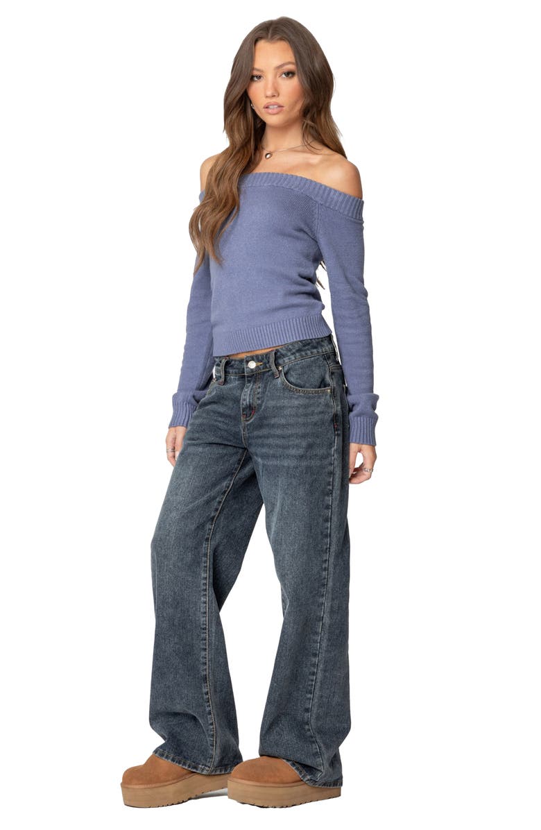 EDIKTED Elona Off the Shoulder Long Sleeve Knit Top, Alternate, color, Blue