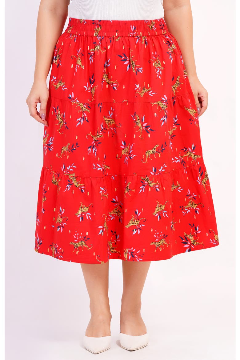 Evelyn Tiered Midi Skirt, Main, color, Lucky Cheetah Poppy Red