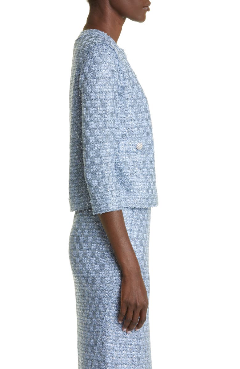 ST. JOHN Sequin Check Tweed Knit Crop Jacket, Alternate, color,