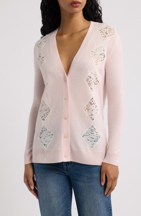Ismeria Argyle Lace Trim Cardigan
