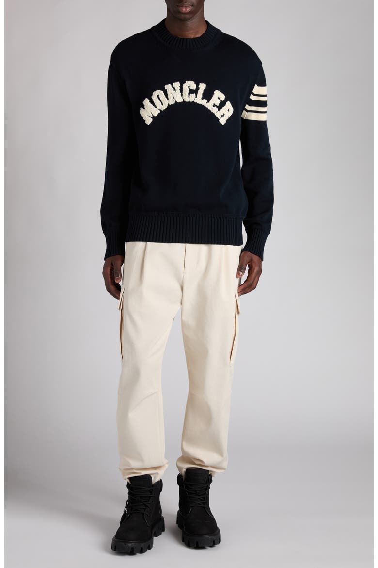 Logo Embellished Cotton Sweater, Alternate, color, OBSIDIAN BLUE