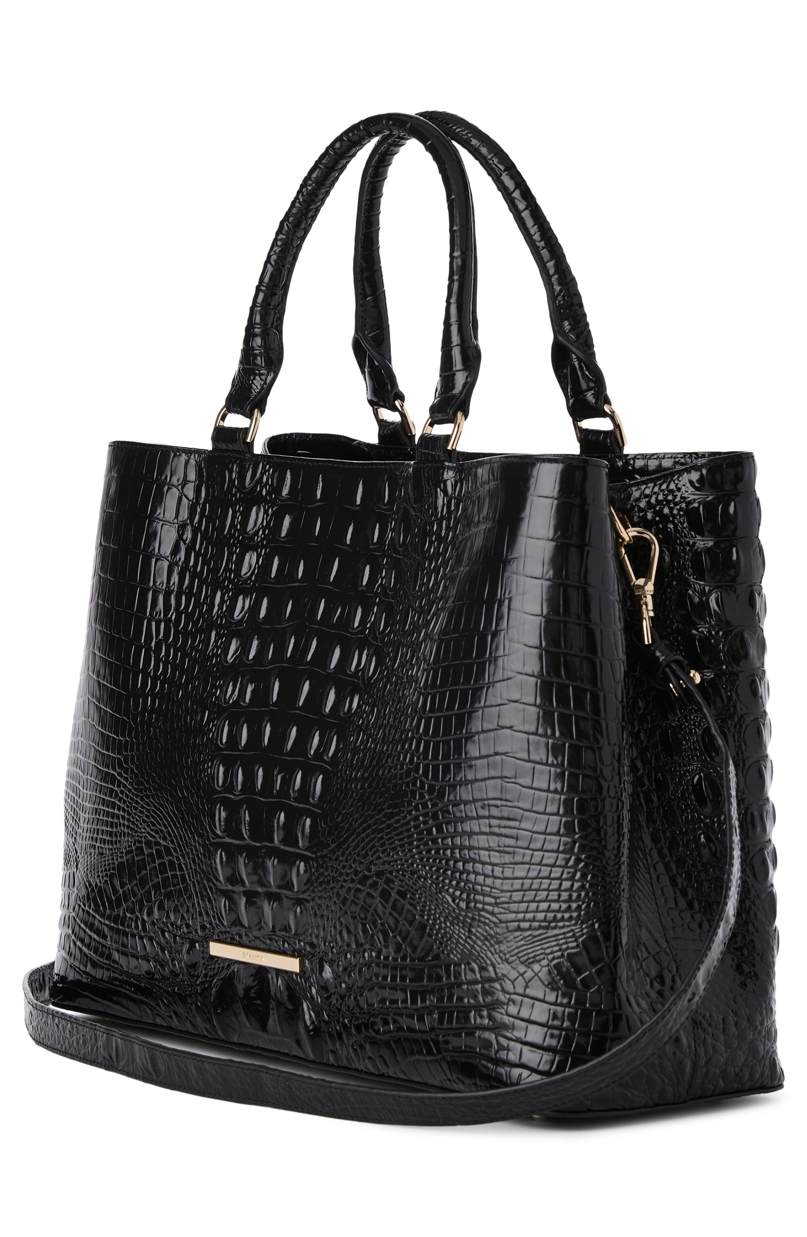 Denise Croc Embossed Leather Tote, Alternate, color, BLACK