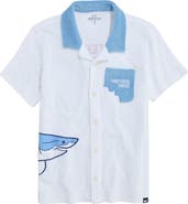 vineyard vines Kids' Shark Graphic Terry Trim Button-Up Shirt