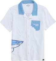 vineyard vines Kids' Shark Graphic Terry Trim Button-Up Shirt