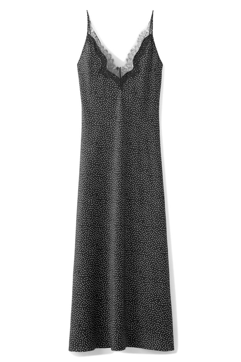 Lace & Polka Dot Slipdress, Main, color, BLACK