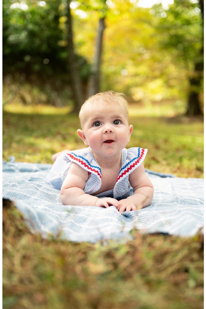 Stripe Cotton Seersucker Romper, Alternate, color, BLUE