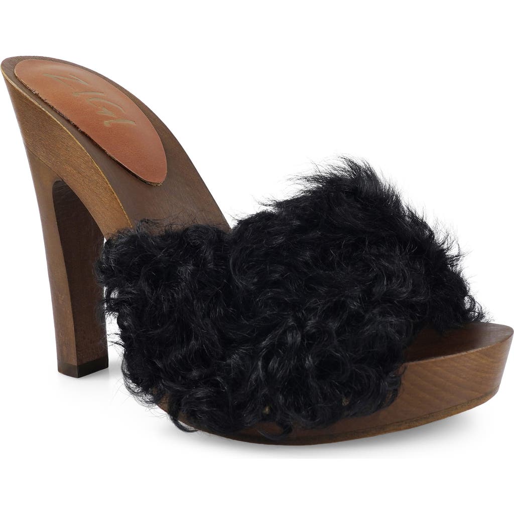 Zigi Genuine Shearling Platform Sandal In Black