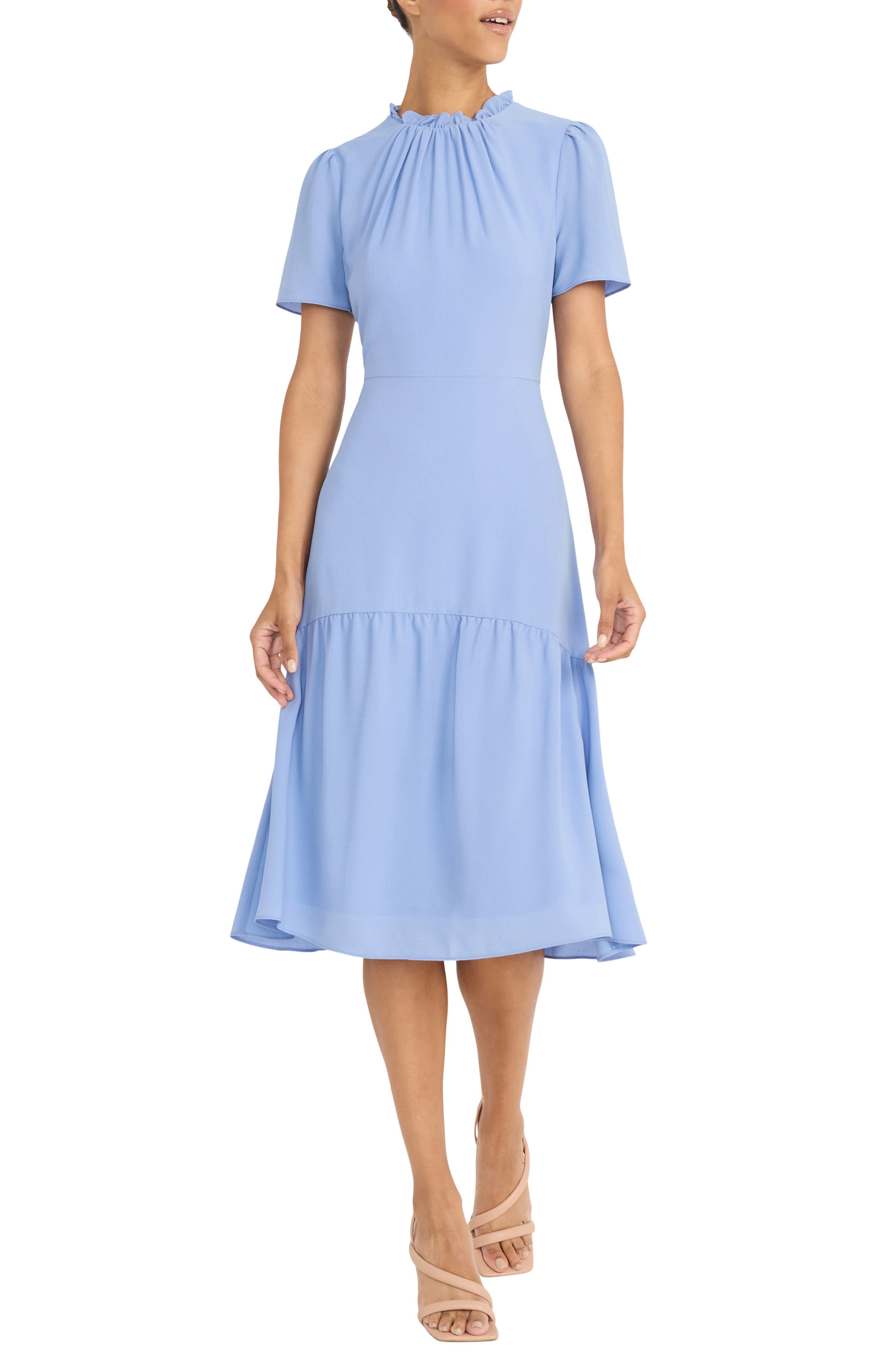 Maggy London Short Sleeve Ruffle Midi Dress