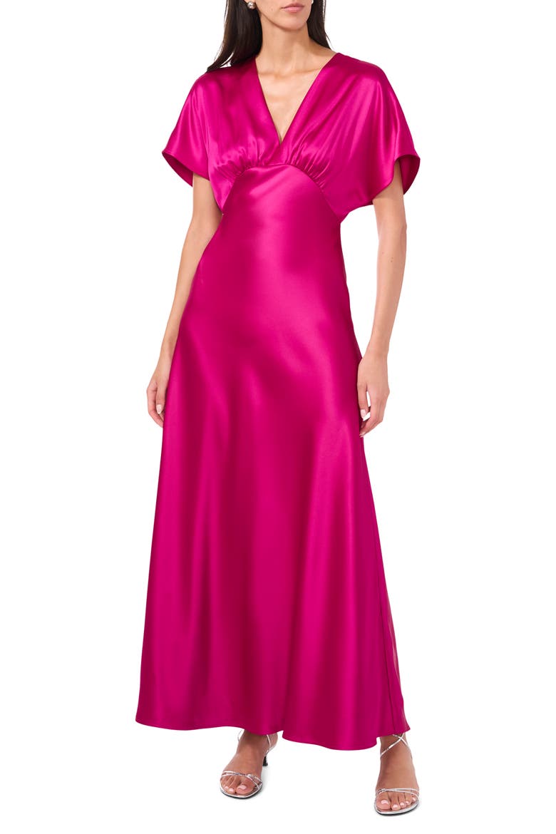 Dolman Sleeve Satin Cocktail Midi Dress, Alternate, color, LUSH MAGENTA