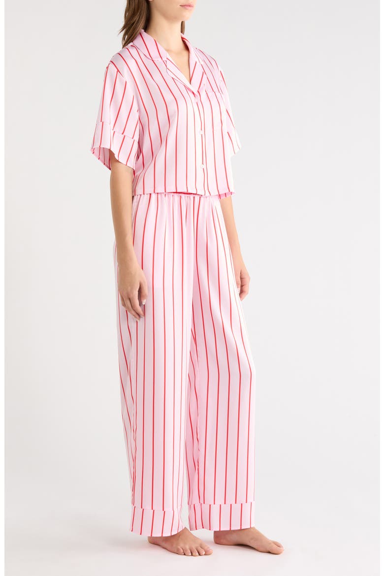 Boxy Everyday Satin Pajamas, Alternate, color, PINK- RED ALTO STRIPE