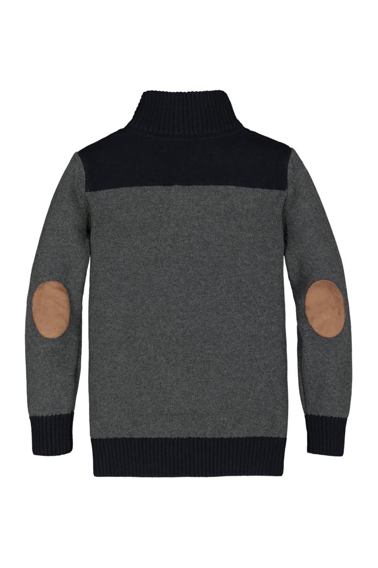 Boys' Organic Contrast Sweater with Elbow Patches, Kids, Alternate, color, Charcoal Heather and Black