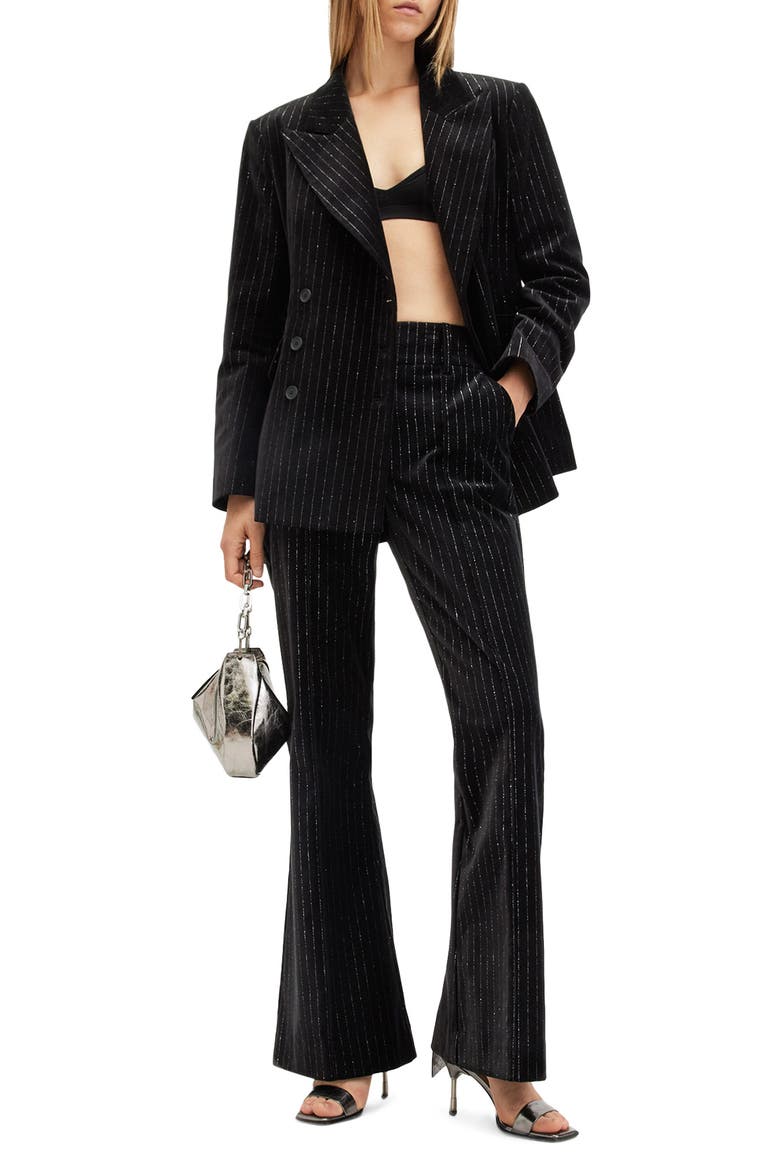 Sevenh Metallic Flare Velvet Pants, Alternate, color, BLACK
