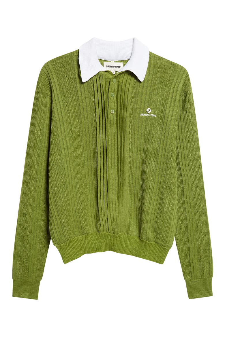 Contrast Collar Linen Sweater, Alternate, color, GREEN
