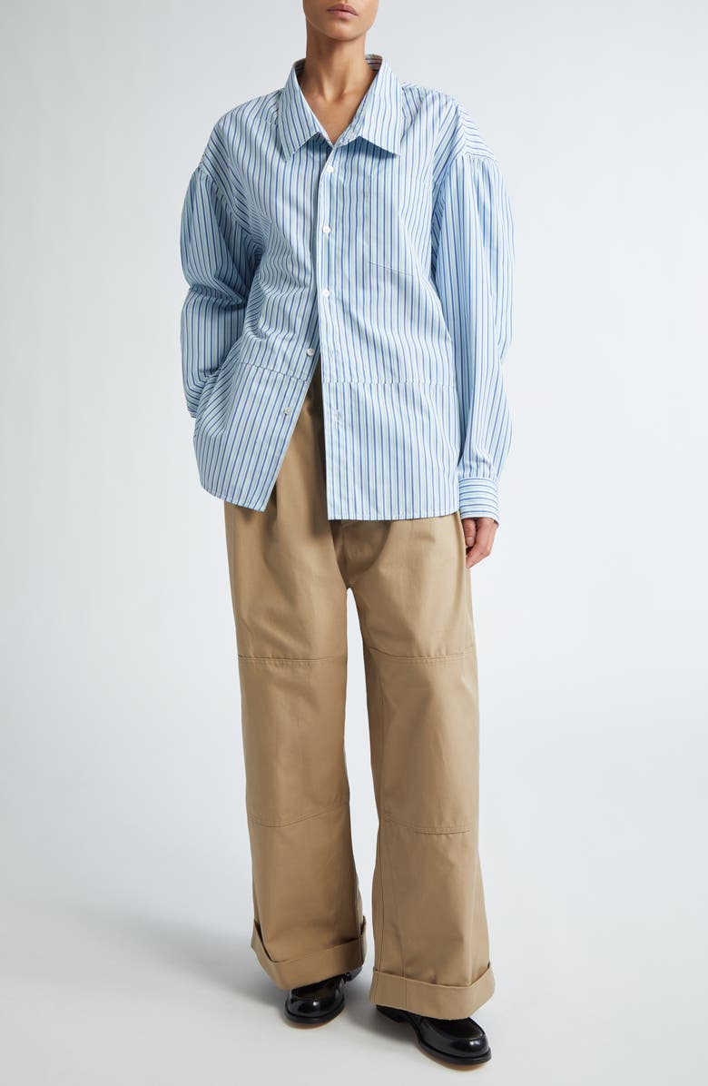 Meryll Rogge Boule Stripe Asymmetric Cotton Button-Up Shirt, Alternate, color, 