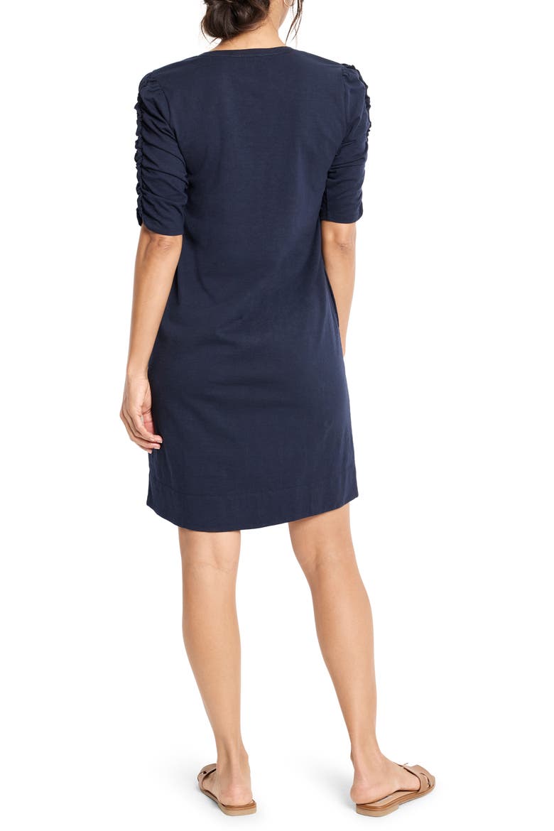 Ruched Sleeve Cotton Dress, Alternate, color, DARK INDIGO