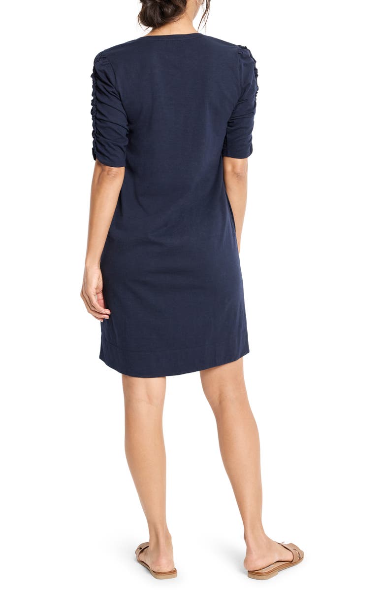 NZT by NIC+ZOE Ruched Sleeve Cotton Dress, Alternate, color, Dark Indigo