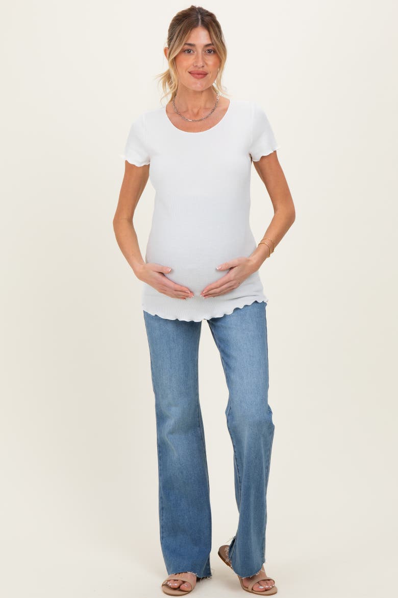 Ruffle Edge Short Sleeve Top, Alternate, color, White