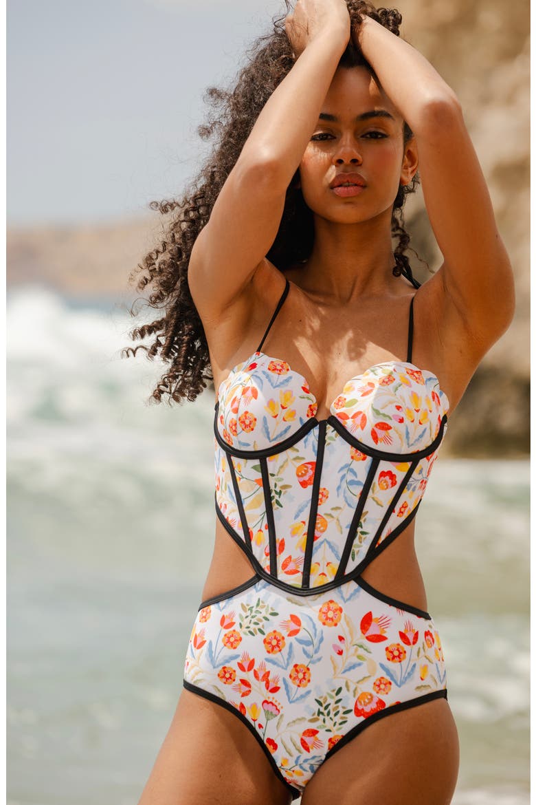 White Bloom One-Piece Swimsuit, Alternate, color, White