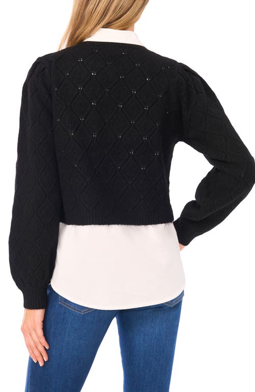 Ted Baker Pointelle Mixed Media Sweater In Black