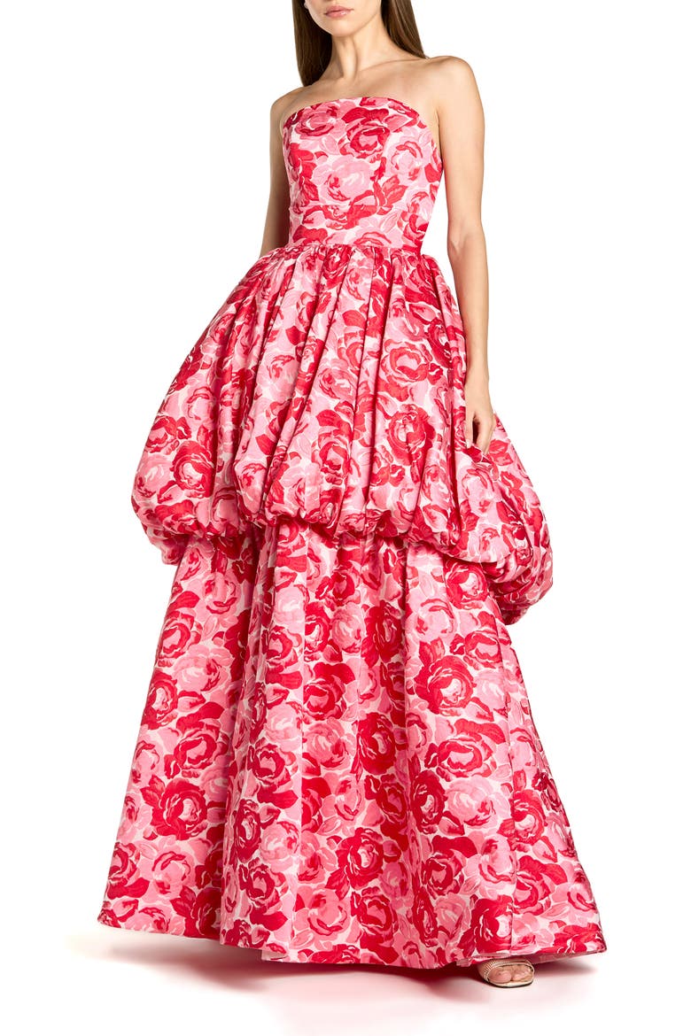 Strapless Floral Brocade Ballgown with Bubble Hem, Main, color, Pink Multi