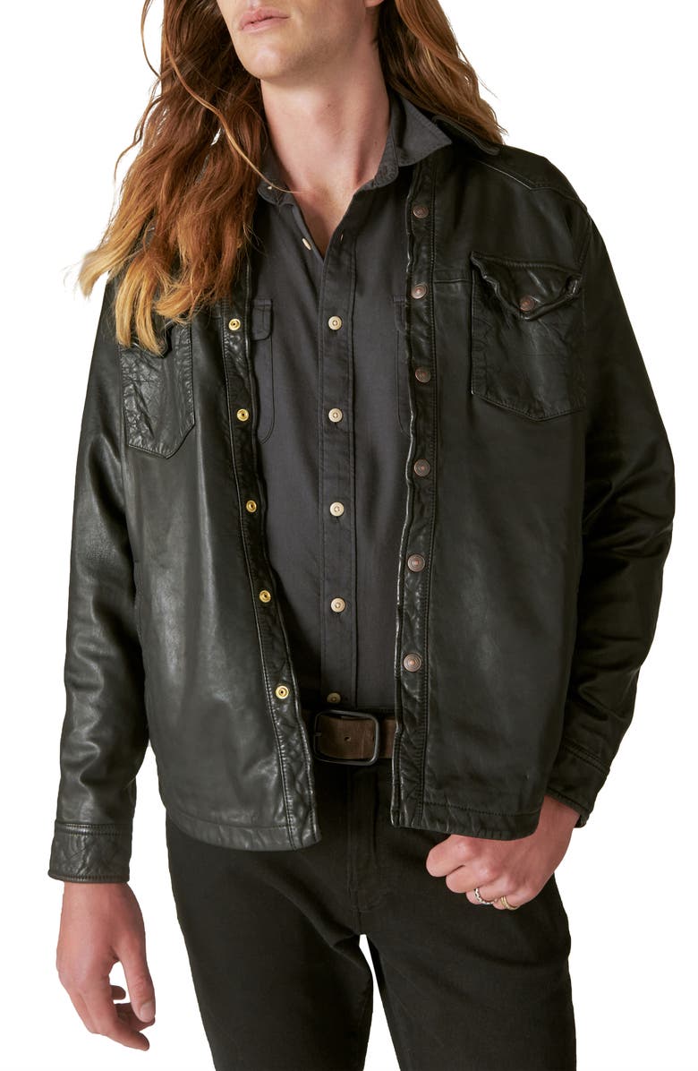 Lucky Brand Leather Western Shirt Jacket, Main, color, 