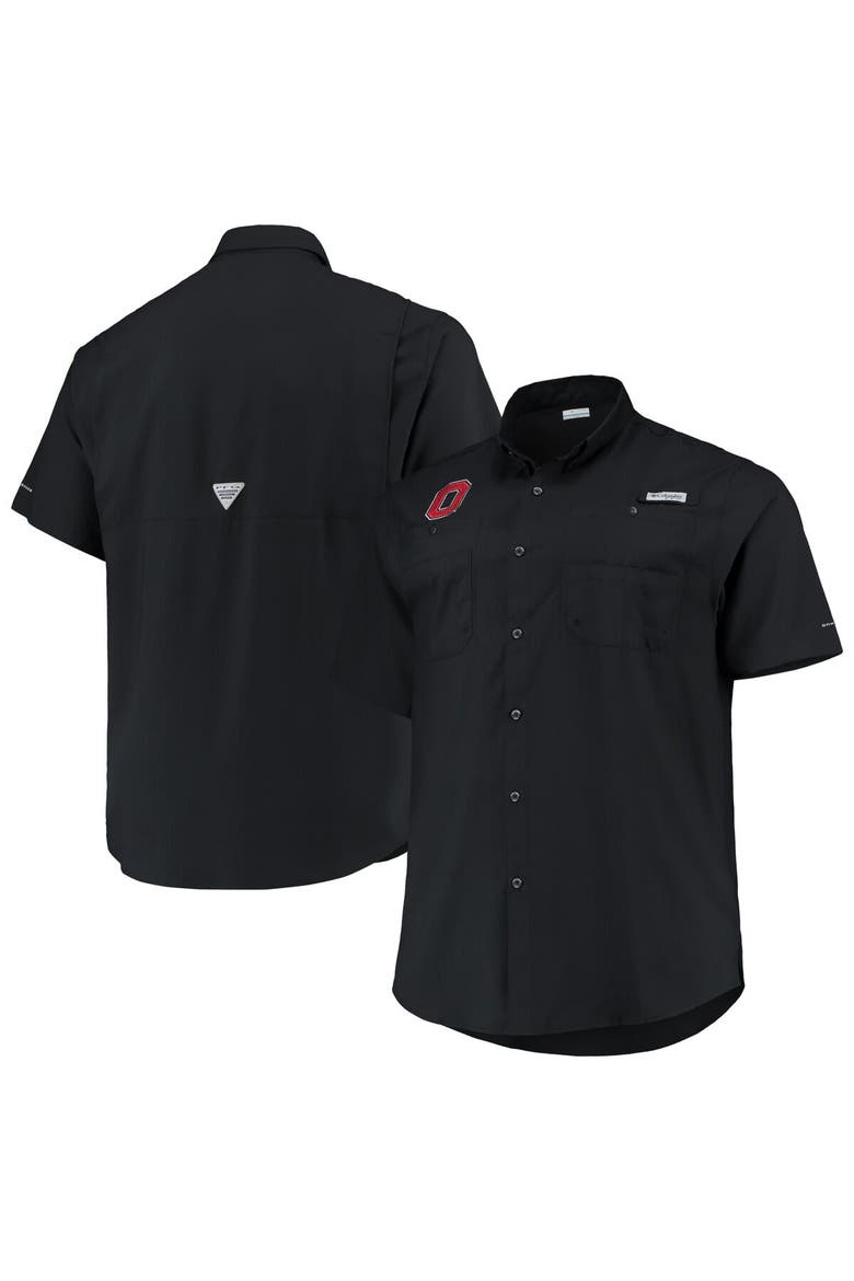 Men's Columbia Black Ohio State Buckeyes Big & Tall Tamiami Omni-Shade Button-Down Shirt, Main, color, Black