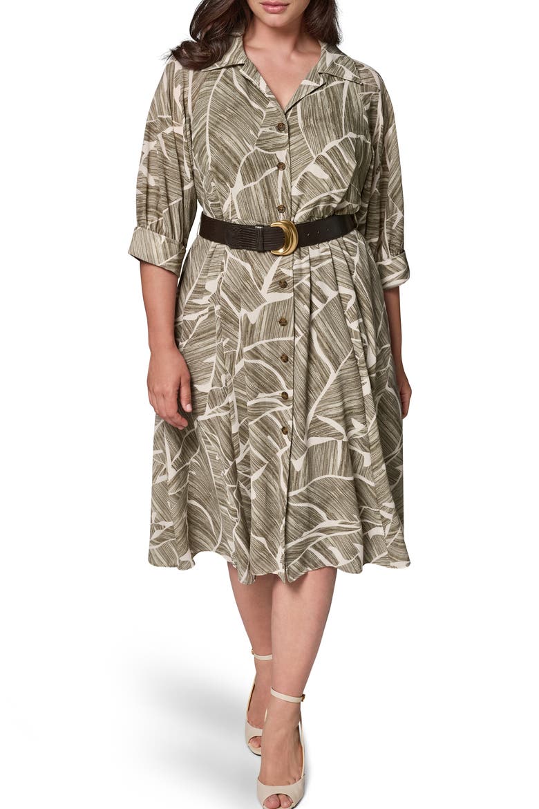 Printed Shirtdress, Main, color, LT OLIVE M
