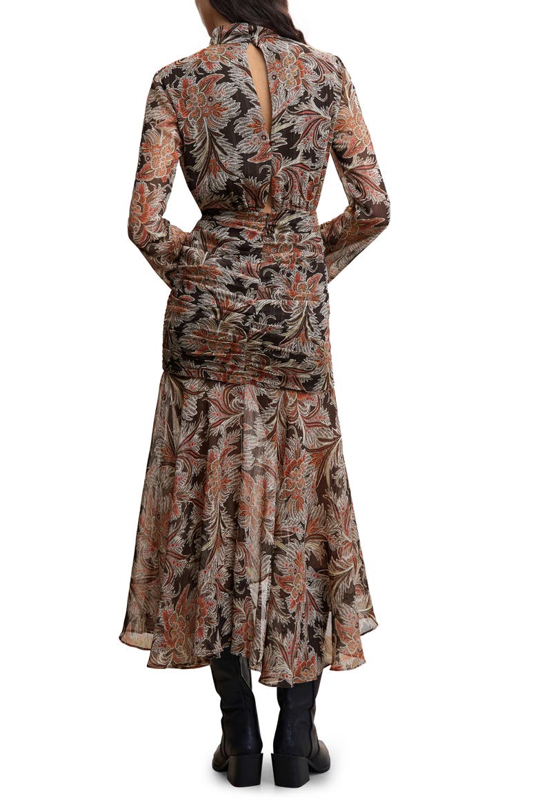 Paisley Print Ruffle Dress, Alternate, color, BROWN/BLACK