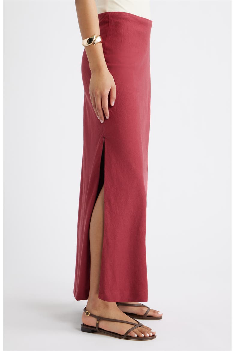 Linen Blend Column Maxi Skirt, Alternate, color, RED RUBY