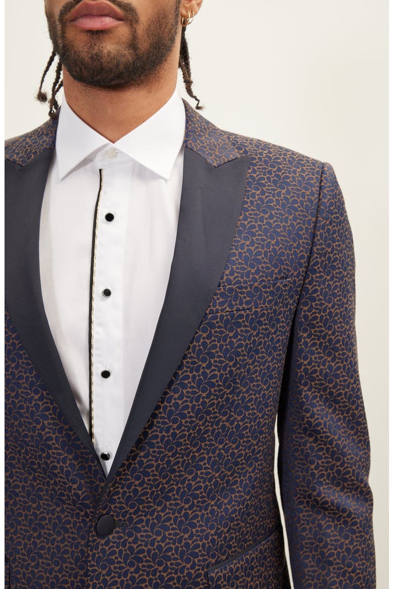 Paisley Pattern Tuxedo Jacket, Alternate, color, NAVY