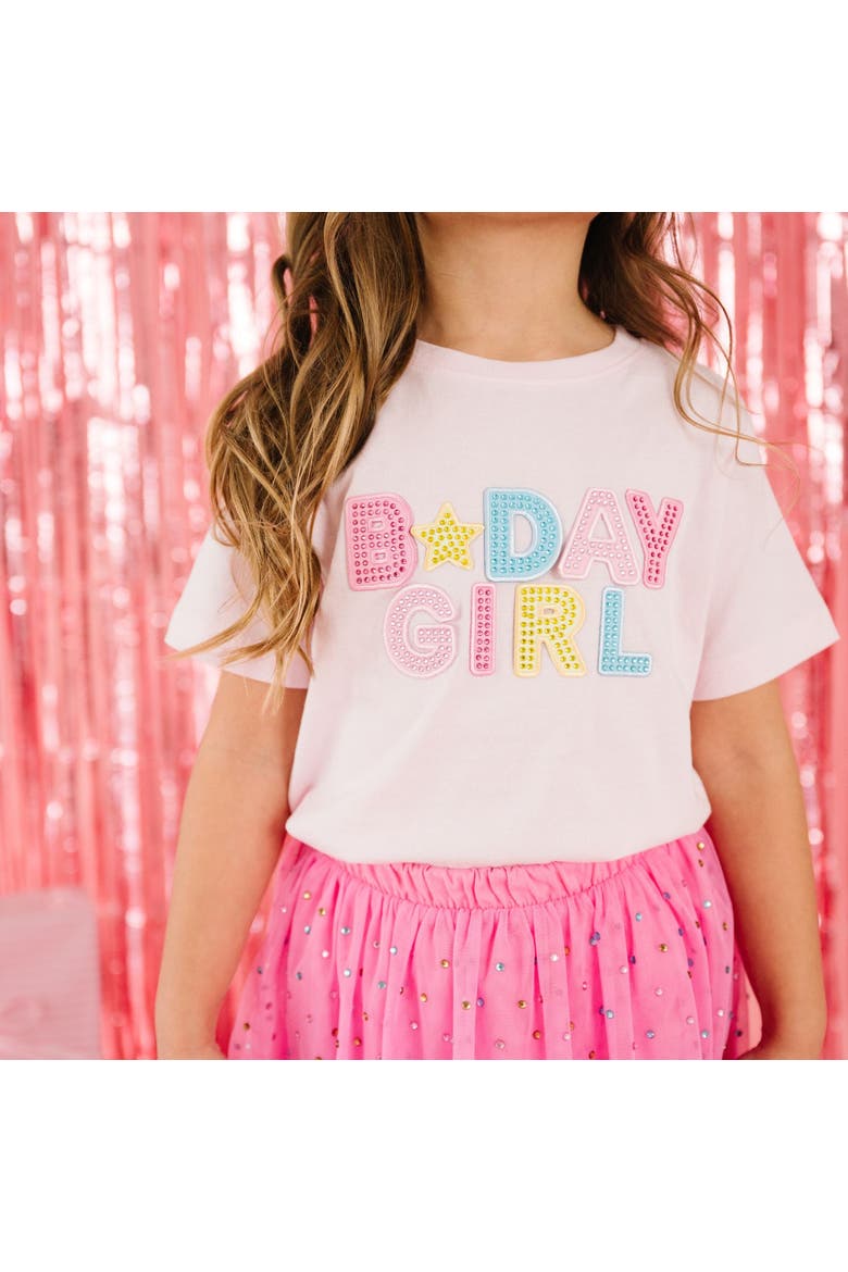 Birthday Girl Rhinestone Patch Short Sleeve T-Shirt, Alternate, color, Ballet Pink