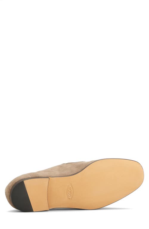 Tod's Suede Almond Toe Loafers With Tonal Stitching In Creta Chiaro