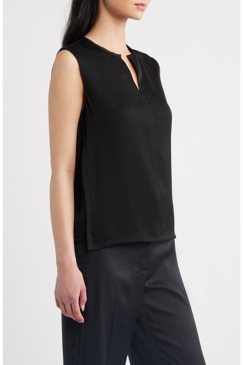 Split Neck Satin Tank, Alternate, color, BLACK