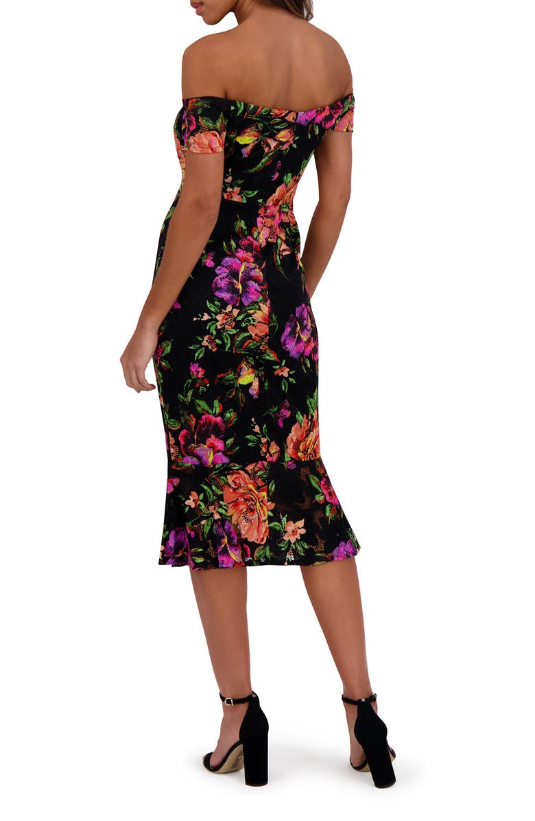 Siena Off-the-Shoulder Mermaid Skirt Midi Dress, Alternate, color, Black Multi