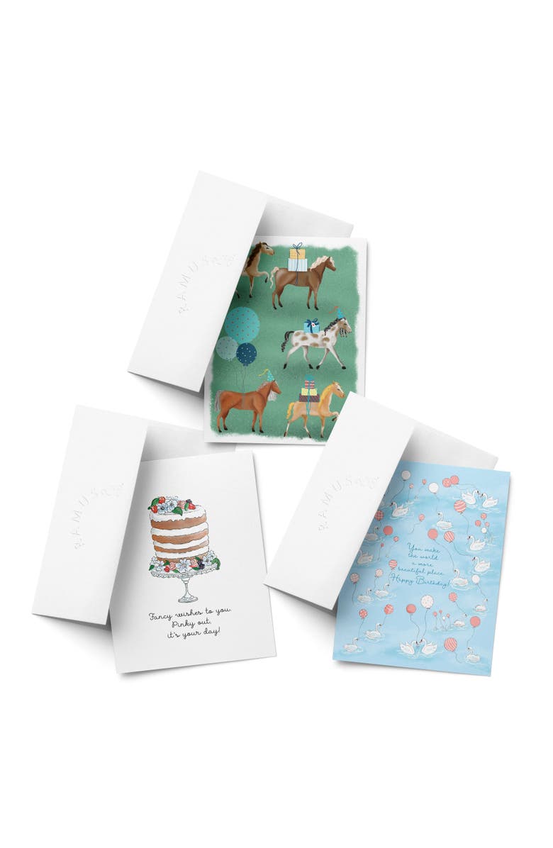 Ramus & Co Birthday Greeting Card Pack (3ct) "Swan, Cake, Horse", Main, color, Multi-Pack