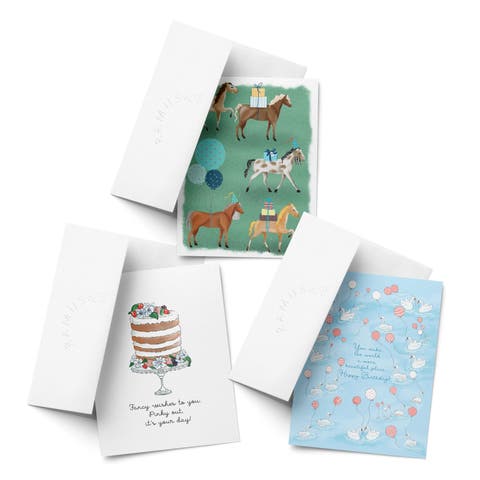 Birthday Greeting Card Pack (3ct) "Swan, Cake, Horse"