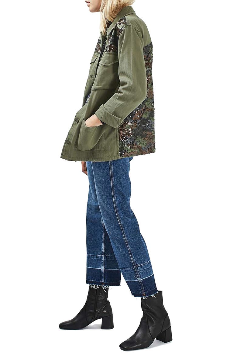Camo Sequin Shirt Jacket, Alternate, color, OLIVE