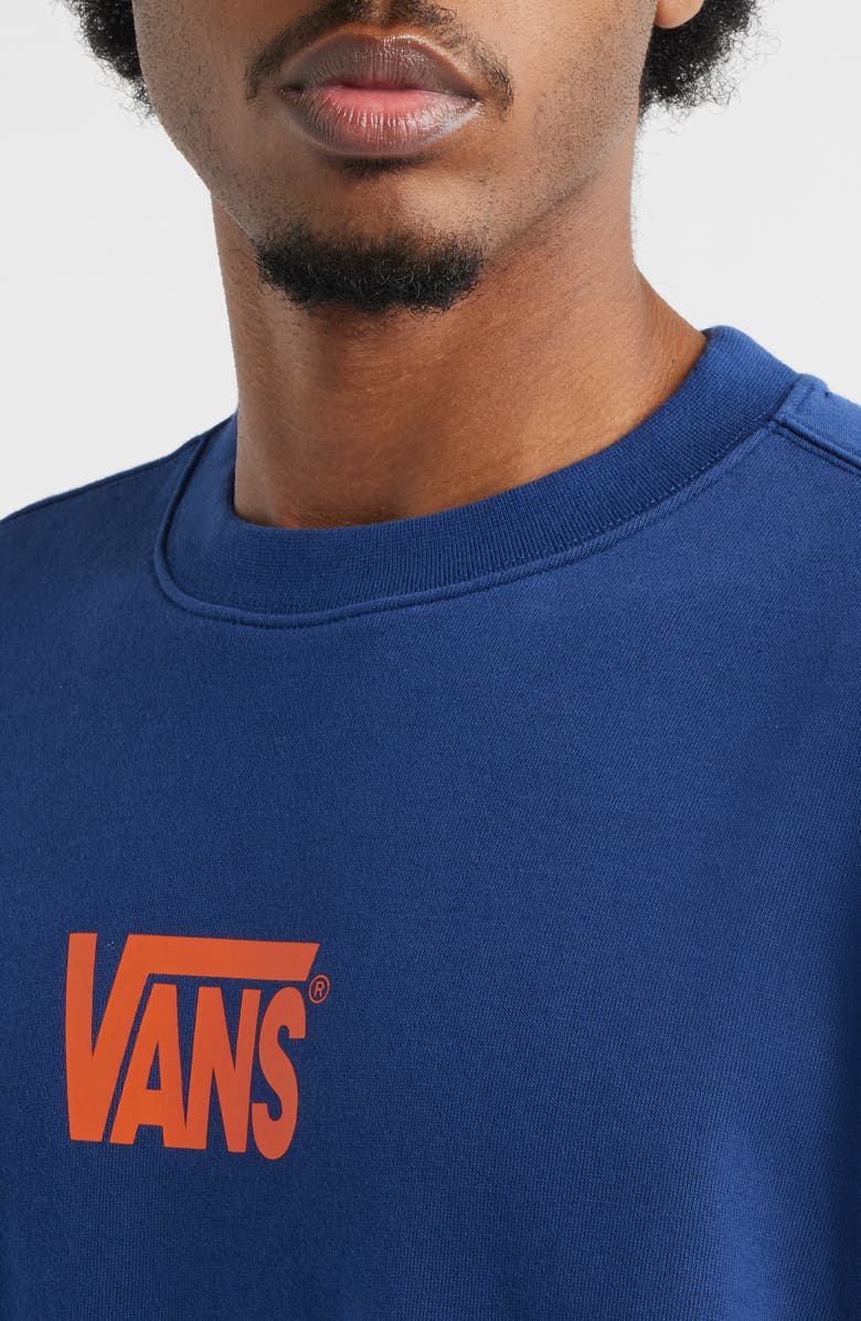 Vans Logo Crewneck Sweatshirt, Alternate, color, Deep Indigo-Flame