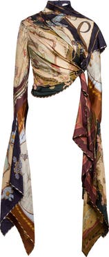 Zimmermann Valiant Print Draped Silk Twill Scarf Top