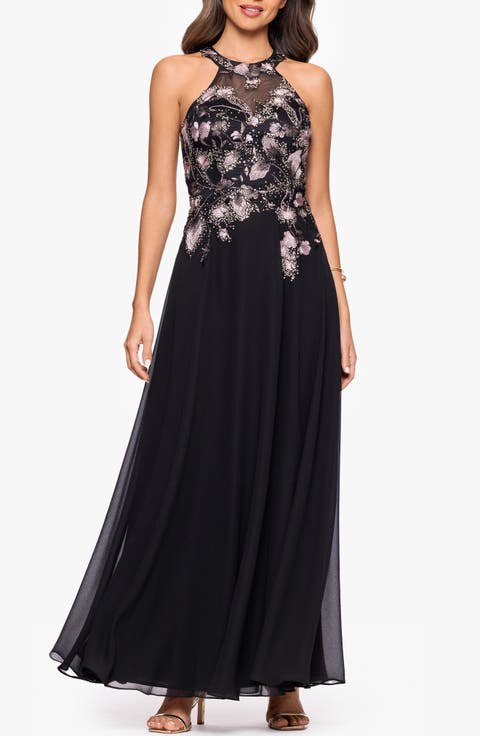 Floral Sequin Embroidered Gown