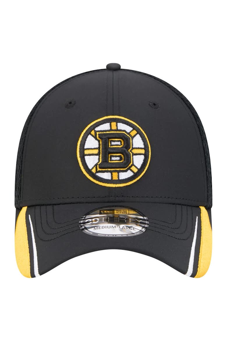 Men's New Era  Black Boston Bruins Linear Featherweight 39THIRTY Flex Hat, Alternate, color, Black