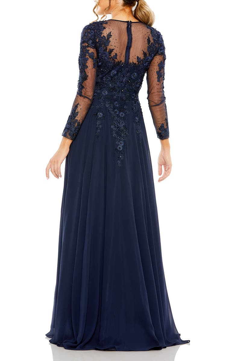 Mac Duggal Hand-Embellished Lace Gown with Jeweled Embroidery, Alternate, color, Midnight