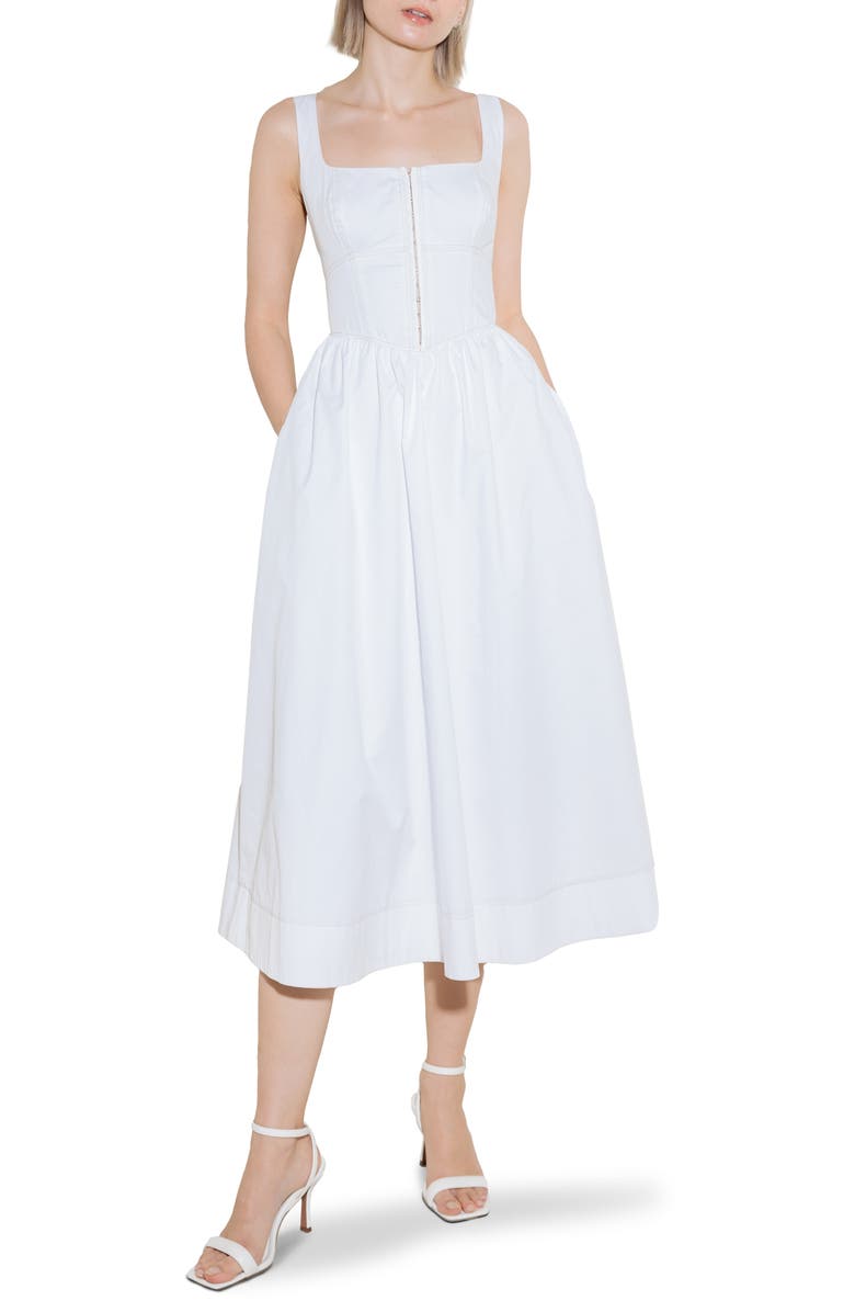 FREEMARKET Corset Cotton Woven Midi Dress, Main, color, White
