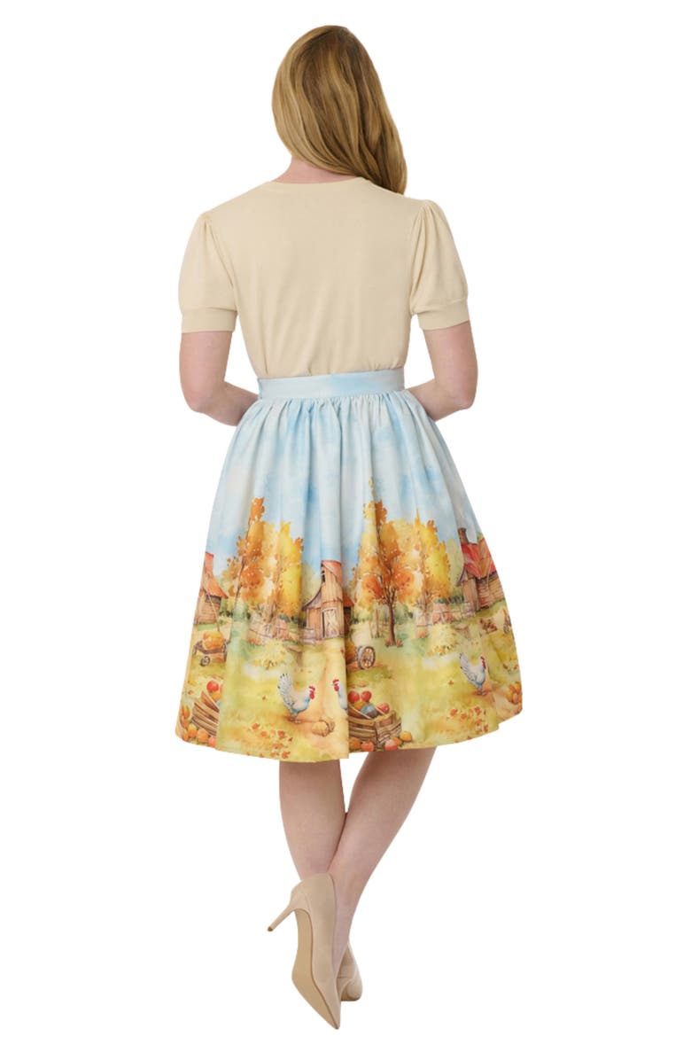 Unique Vintage Printed Woven Gellar Skirt, Alternate, color, Multicolor Farm Print