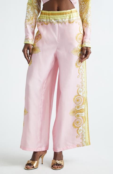 Barocco Print Wide Leg Silk Twill Pants