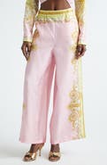 Versace Barocco Print Wide Leg Silk Twill Pants