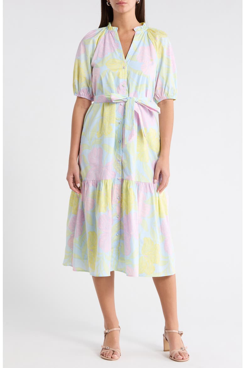 Brisa Floral Wynette Tiered Midi Dress, Main, color, LIGHT-BLUE-PINK