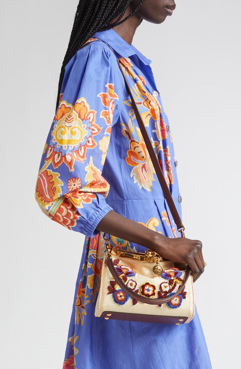 Etro Small Vela Floral Embroidered Raffia Shoulder Bag, Alternate, color, M0121 Beige