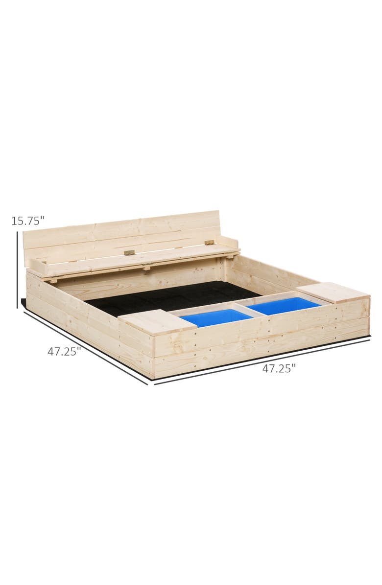 Outsunny Kids Wooden Sandbox with Foldable Bench & Plastic Boxes, Alternate, color, 