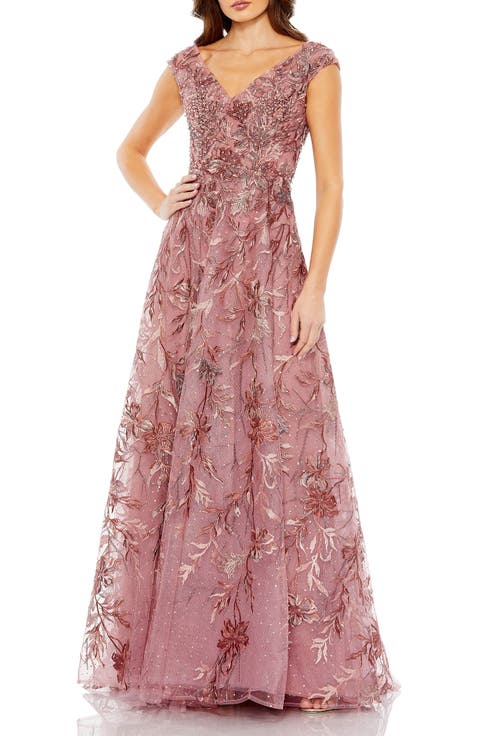 Embroidered Illusion Cap Sleeve A Line Gown